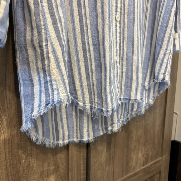 Cloth & Stone Small Shirt Dress western fray striped Roll Tab Sleeves - Picture 9 of 12